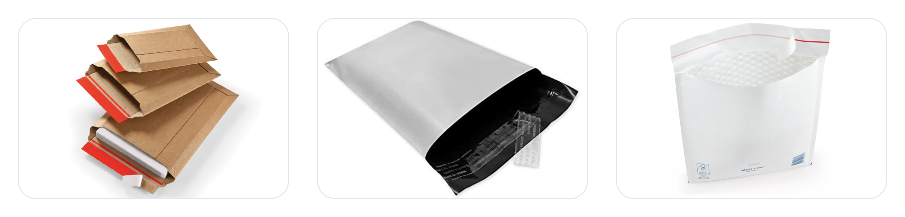 Examples of suitable envelopes: cardboard mailer, plastic shipping pouch, bubble mailer