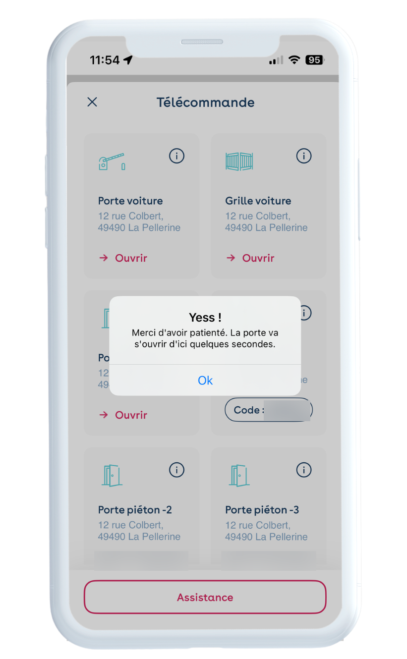 App Yespark: mando del parking, mensaje que confirma la apertura de la puerta