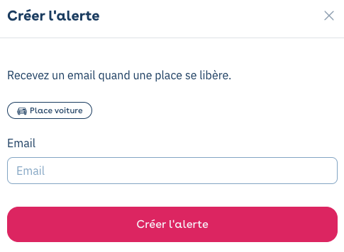 Fenster zum Erstellen einer Benachrichtigung: E-Mail-Adresse eingeben, um informiert zu werden, sobald ein Platz frei wird