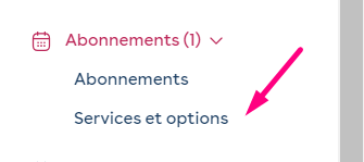 Kundenbereich im Web: Menü Abos, Pfeil auf Services und Optionen