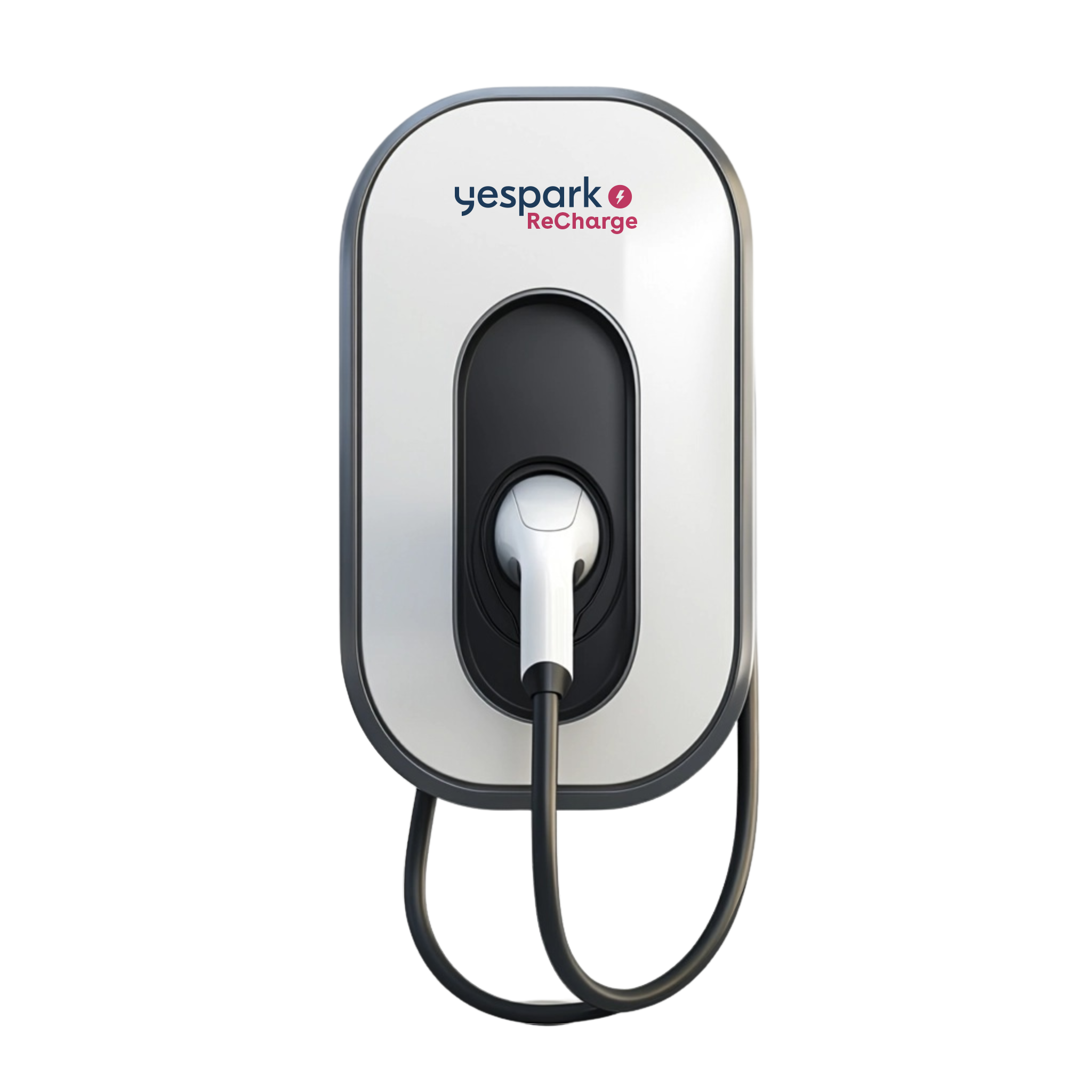 Yespark ReCharge wall-mounted charging station with its cable plugged in