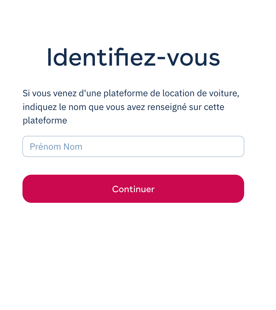 Enlace de acceso para visitantes: pantalla Identifíquese, que pide el nombre y los apellidos, botón Continuar