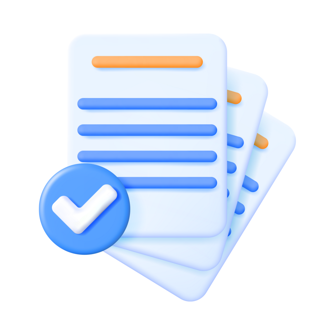 Illustration: stacked documents with a check mark